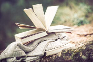 still life with a book on the background of nature